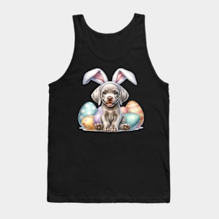 Puppy Weimaraner Bunny Ears Easter Eggs Happy Easter Day Tank Top